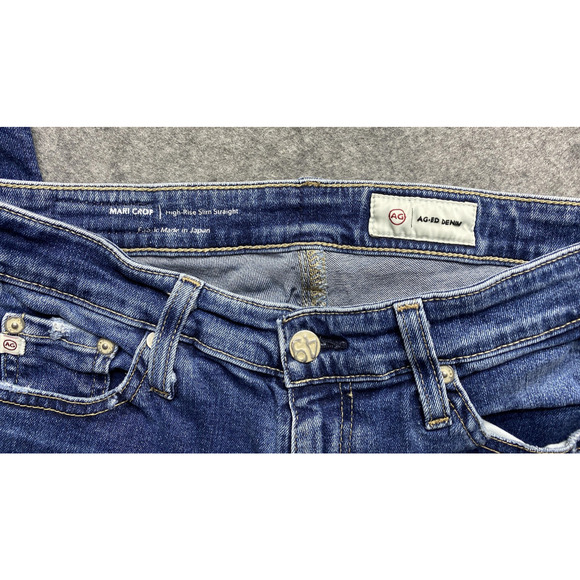 AG Mari Crop Jeans Womens 27 Blue High Rise Slim Straight Raw Hem Stretch Denim - Picture 12 of 16